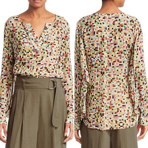 Akris Punto Pixel Print Ruffle Sleeve Top